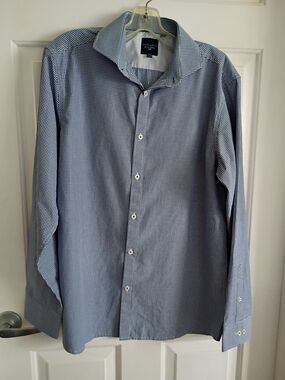 Men's Blue Micro-Gingham Dress Shirt
